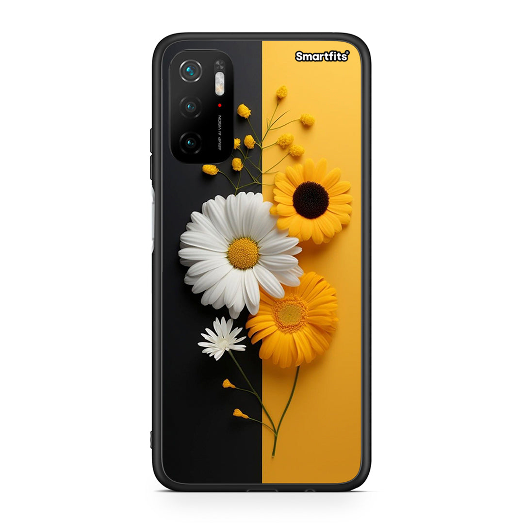 Xiaomi Redmi Note 10 5G/Poco M3 Pro Yellow Daisies θήκη από τη Smartfits με σχέδιο στο πίσω μέρος και μαύρο περίβλημα | Smartphone case with colorful back and black bezels by Smartfits