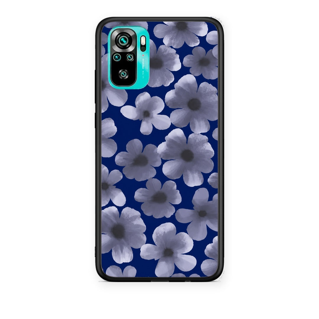 Θήκη Xiaomi Redmi Note 10S / 10 4G Pale Blue Flowers on Navy από τη Smartfits με σχέδιο στο πίσω μέρος και μαύρο περίβλημα | Xiaomi Redmi Note 10S / 10 4G Pale Blue Flowers on Navy case with colorful back and black bezels