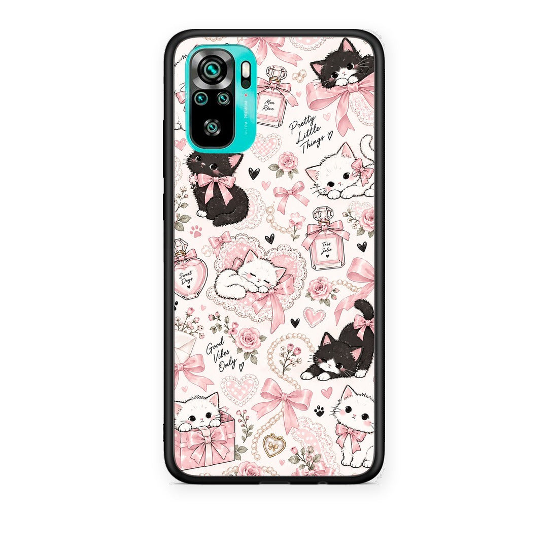 Θήκη Xiaomi Redmi Note 10S / 10 4G Pink Bows and Kittens Collage από τη Smartfits με σχέδιο στο πίσω μέρος και μαύρο περίβλημα | Xiaomi Redmi Note 10S / 10 4G Pink Bows and Kittens Collage case with colorful back and black bezels