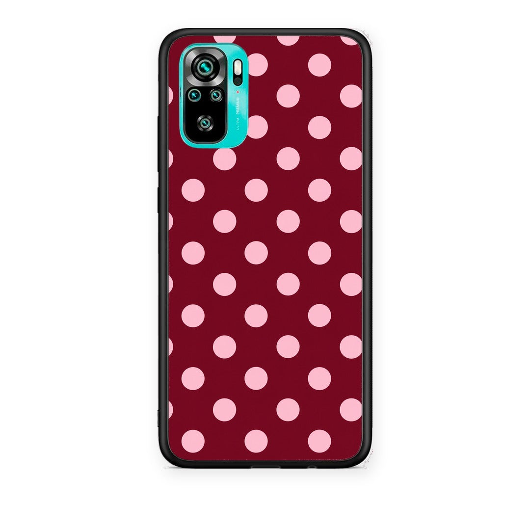 Θήκη Xiaomi Redmi Note 10S / 10 4G Pink Polka Dots on Burgundy από τη Smartfits με σχέδιο στο πίσω μέρος και μαύρο περίβλημα | Xiaomi Redmi Note 10S / 10 4G Pink Polka Dots on Burgundy case with colorful back and black bezels