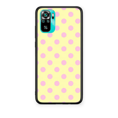 Θήκη Xiaomi Redmi Note 10S / 10 4G Pink Polka Dots on Yellow από τη Smartfits με σχέδιο στο πίσω μέρος και μαύρο περίβλημα | Xiaomi Redmi Note 10S / 10 4G Pink Polka Dots on Yellow case with colorful back and black bezels