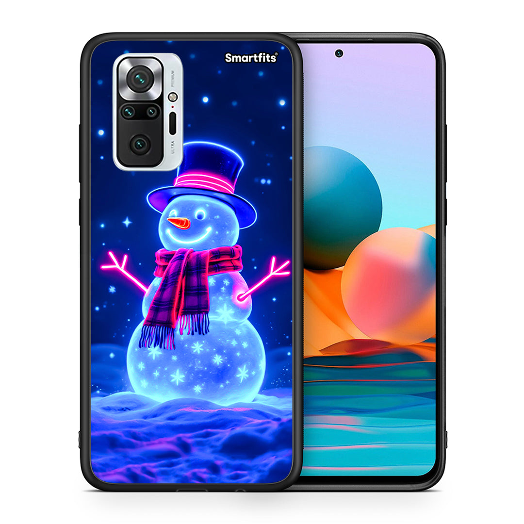 Θήκη Xiaomi Redmi Note 10 Pro Christmas Neon Snowman από τη Smartfits με σχέδιο στο πίσω μέρος και μαύρο περίβλημα | Xiaomi Redmi Note 10 Pro Christmas Neon Snowman case with colorful back and black bezels