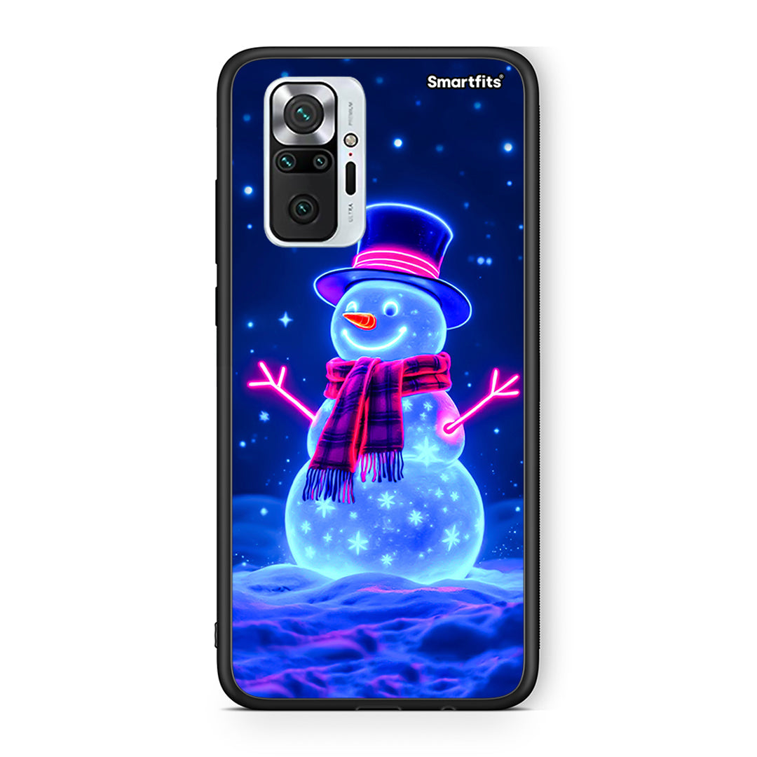 Xiaomi Redmi Note 10 Pro Christmas Neon Snowman θήκη από τη Smartfits με σχέδιο στο πίσω μέρος και μαύρο περίβλημα | Smartphone case with colorful back and black bezels by Smartfits