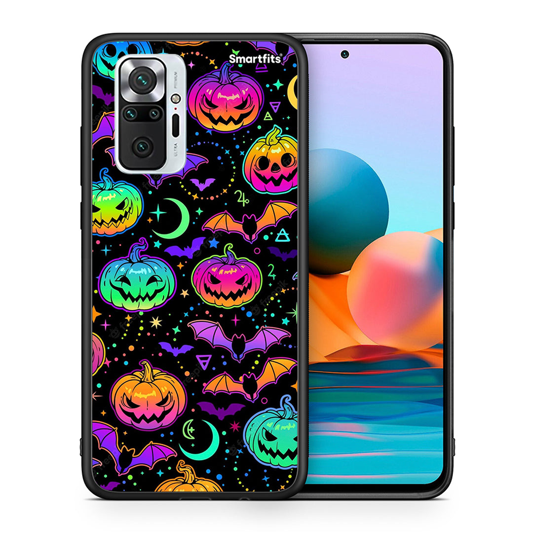 Θήκη Xiaomi Redmi Note 10 Pro Neon Halloween από τη Smartfits με σχέδιο στο πίσω μέρος και μαύρο περίβλημα | Xiaomi Redmi Note 10 Pro Neon Halloween case with colorful back and black bezels