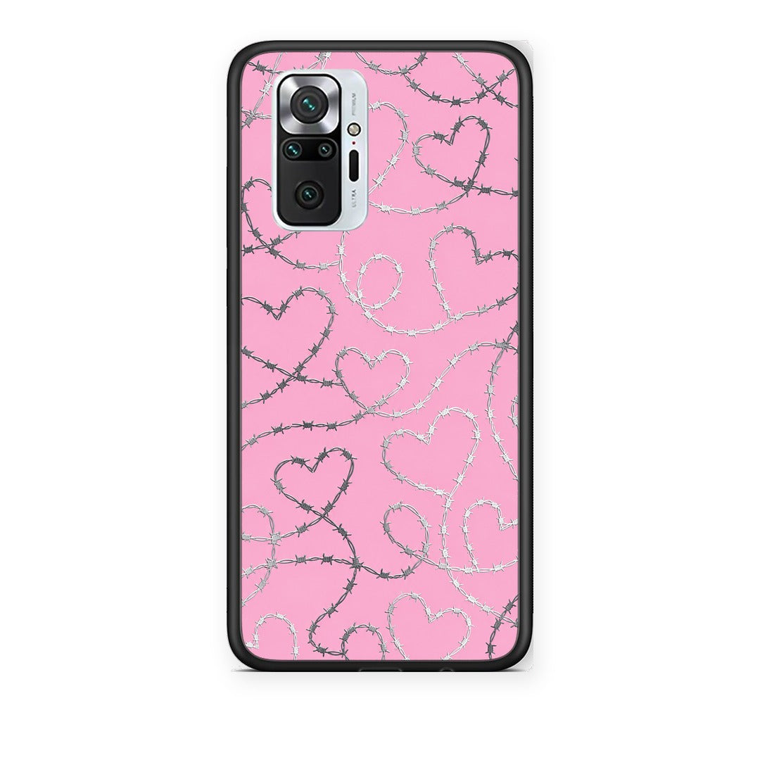 Θήκη Xiaomi Redmi Note 10 Pro / 10 Pro Max Barbed Wire Hearts on Pink από τη Smartfits με σχέδιο στο πίσω μέρος και μαύρο περίβλημα | Xiaomi Redmi Note 10 Pro / 10 Pro Max Barbed Wire Hearts on Pink case with colorful back and black bezels