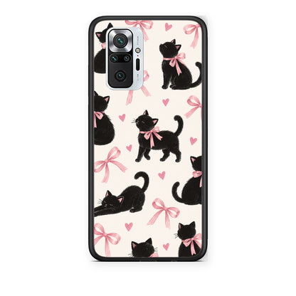 Θήκη Xiaomi Redmi Note 10 Pro / 10 Pro Max Black Kittens and Pink Bows on Cream Large από τη Smartfits με σχέδιο στο πίσω μέρος και μαύρο περίβλημα | Xiaomi Redmi Note 10 Pro / 10 Pro Max Black Kittens and Pink Bows on Cream Large case with colorful back and black bezels