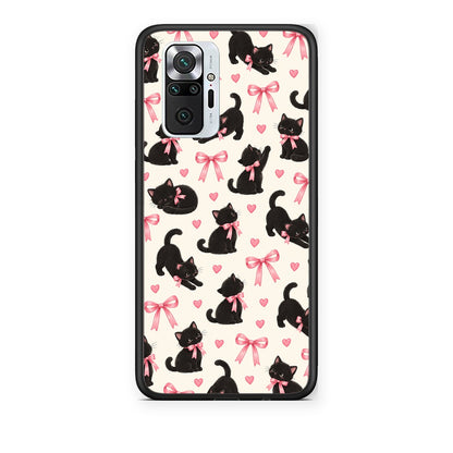 Θήκη Xiaomi Redmi Note 10 Pro / 10 Pro Max Black Kittens and Pink Bows on Cream Small από τη Smartfits με σχέδιο στο πίσω μέρος και μαύρο περίβλημα | Xiaomi Redmi Note 10 Pro / 10 Pro Max Black Kittens and Pink Bows on Cream Small case with colorful back and black bezels