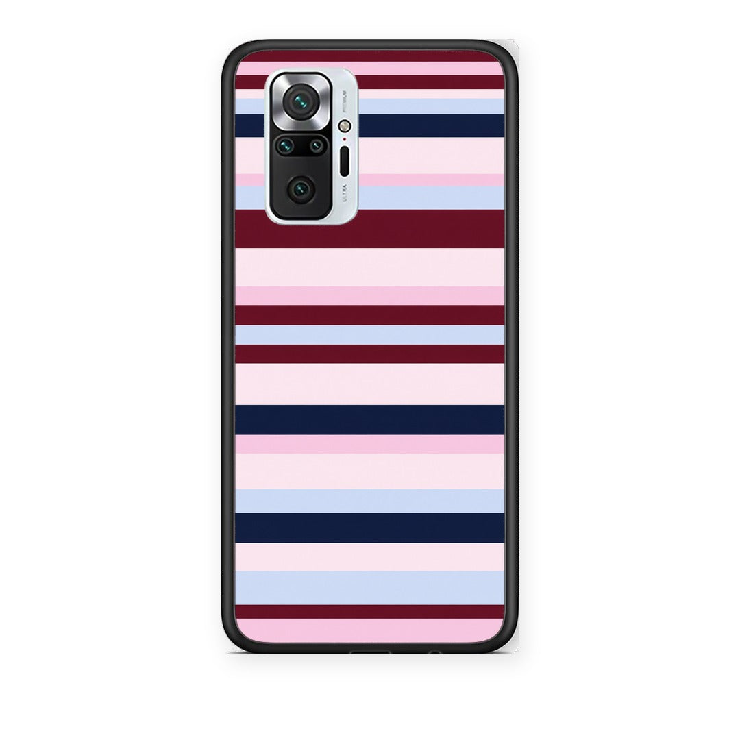 Θήκη Xiaomi Redmi Note 10 Pro / 10 Pro Max Burgundy Pink and Blue Horizontal Stripes από τη Smartfits με σχέδιο στο πίσω μέρος και μαύρο περίβλημα | Xiaomi Redmi Note 10 Pro / 10 Pro Max Burgundy Pink and Blue Horizontal Stripes case with colorful back and black bezels