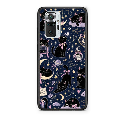 Θήκη Xiaomi Redmi Note 10 Pro / 10 Pro Max Celestial Black Cats on Navy από τη Smartfits με σχέδιο στο πίσω μέρος και μαύρο περίβλημα | Xiaomi Redmi Note 10 Pro / 10 Pro Max Celestial Black Cats on Navy case with colorful back and black bezels