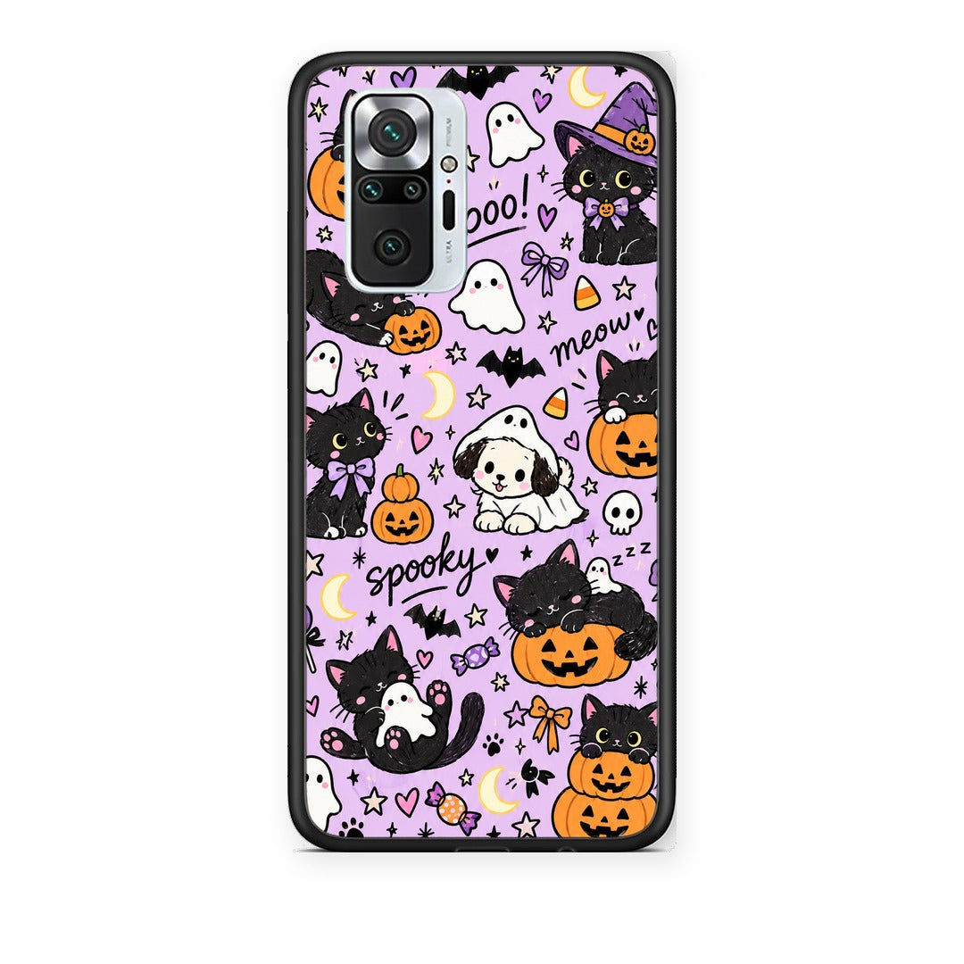 Θήκη Xiaomi Redmi Note 10 Pro / 10 Pro Max Halloween Black Cats on Lilac από τη Smartfits με σχέδιο στο πίσω μέρος και μαύρο περίβλημα | Xiaomi Redmi Note 10 Pro / 10 Pro Max Halloween Black Cats on Lilac case with colorful back and black bezels