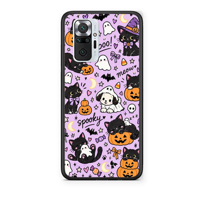 Θήκη Xiaomi Redmi Note 10 Pro / 10 Pro Max Halloween Black Cats on Lilac από τη Smartfits με σχέδιο στο πίσω μέρος και μαύρο περίβλημα | Xiaomi Redmi Note 10 Pro / 10 Pro Max Halloween Black Cats on Lilac case with colorful back and black bezels