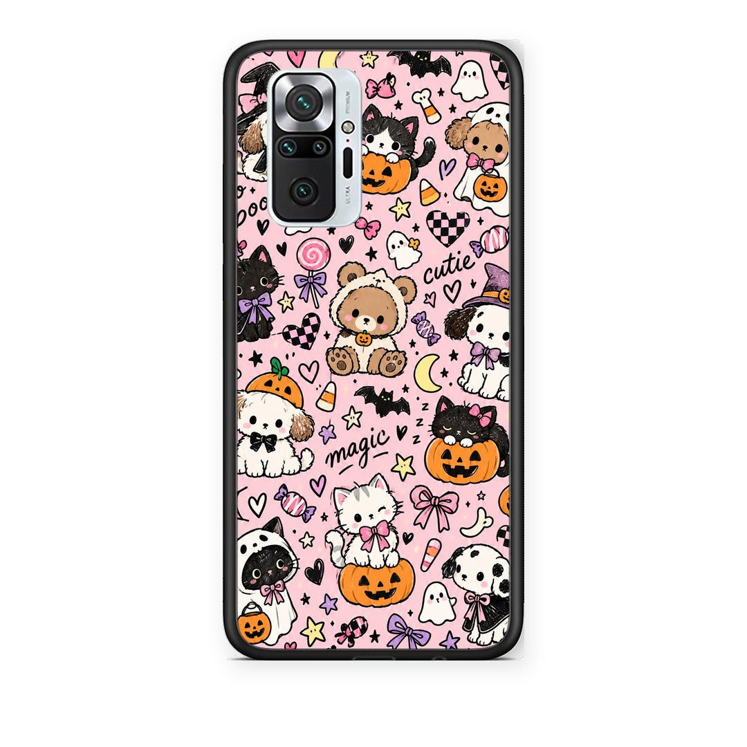 Θήκη Xiaomi Redmi Note 10 Pro / 10 Pro Max Halloween Cute Animals on Pink από τη Smartfits με σχέδιο στο πίσω μέρος και μαύρο περίβλημα | Xiaomi Redmi Note 10 Pro / 10 Pro Max Halloween Cute Animals on Pink case with colorful back and black bezels