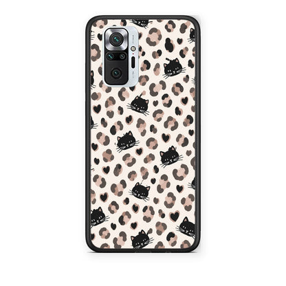Θήκη Xiaomi Redmi Note 10 Pro / 10 Pro Max Leopard Spots and Black Cats on Cream από τη Smartfits με σχέδιο στο πίσω μέρος και μαύρο περίβλημα | Xiaomi Redmi Note 10 Pro / 10 Pro Max Leopard Spots and Black Cats on Cream case with colorful back and black bezels