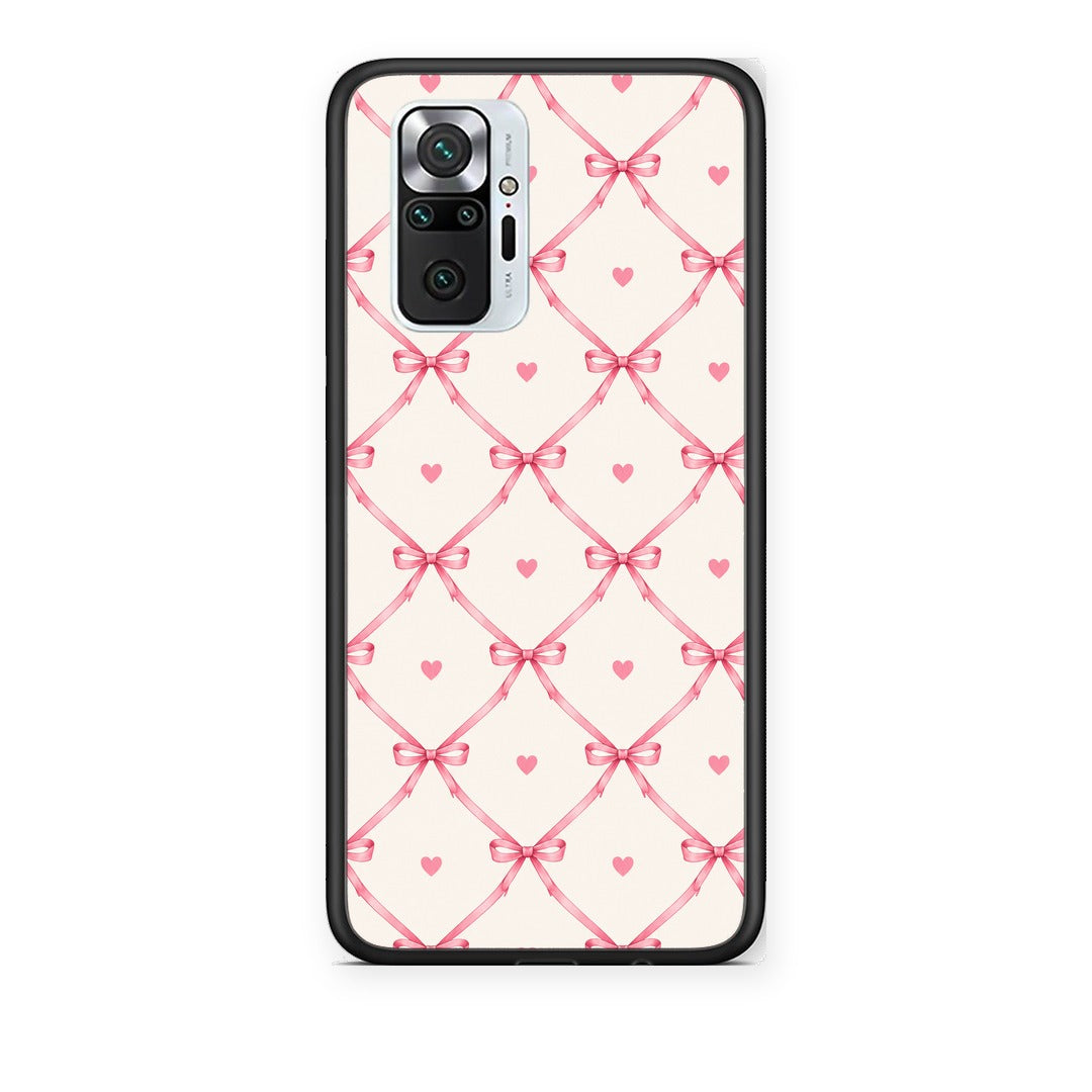 Θήκη Xiaomi Redmi Note 10 Pro / 10 Pro Max Pink Bow Lattice and Hearts on Cream από τη Smartfits με σχέδιο στο πίσω μέρος και μαύρο περίβλημα | Xiaomi Redmi Note 10 Pro / 10 Pro Max Pink Bow Lattice and Hearts on Cream case with colorful back and black bezels