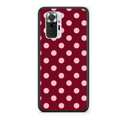 Θήκη Xiaomi Redmi Note 10 Pro / 10 Pro Max Pink Polka Dots on Burgundy από τη Smartfits με σχέδιο στο πίσω μέρος και μαύρο περίβλημα | Xiaomi Redmi Note 10 Pro / 10 Pro Max Pink Polka Dots on Burgundy case with colorful back and black bezels