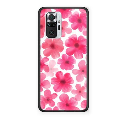 Θήκη Xiaomi Redmi Note 10 Pro / 10 Pro Max Pink Watercolour Flowers on White από τη Smartfits με σχέδιο στο πίσω μέρος και μαύρο περίβλημα | Xiaomi Redmi Note 10 Pro / 10 Pro Max Pink Watercolour Flowers on White case with colorful back and black bezels
