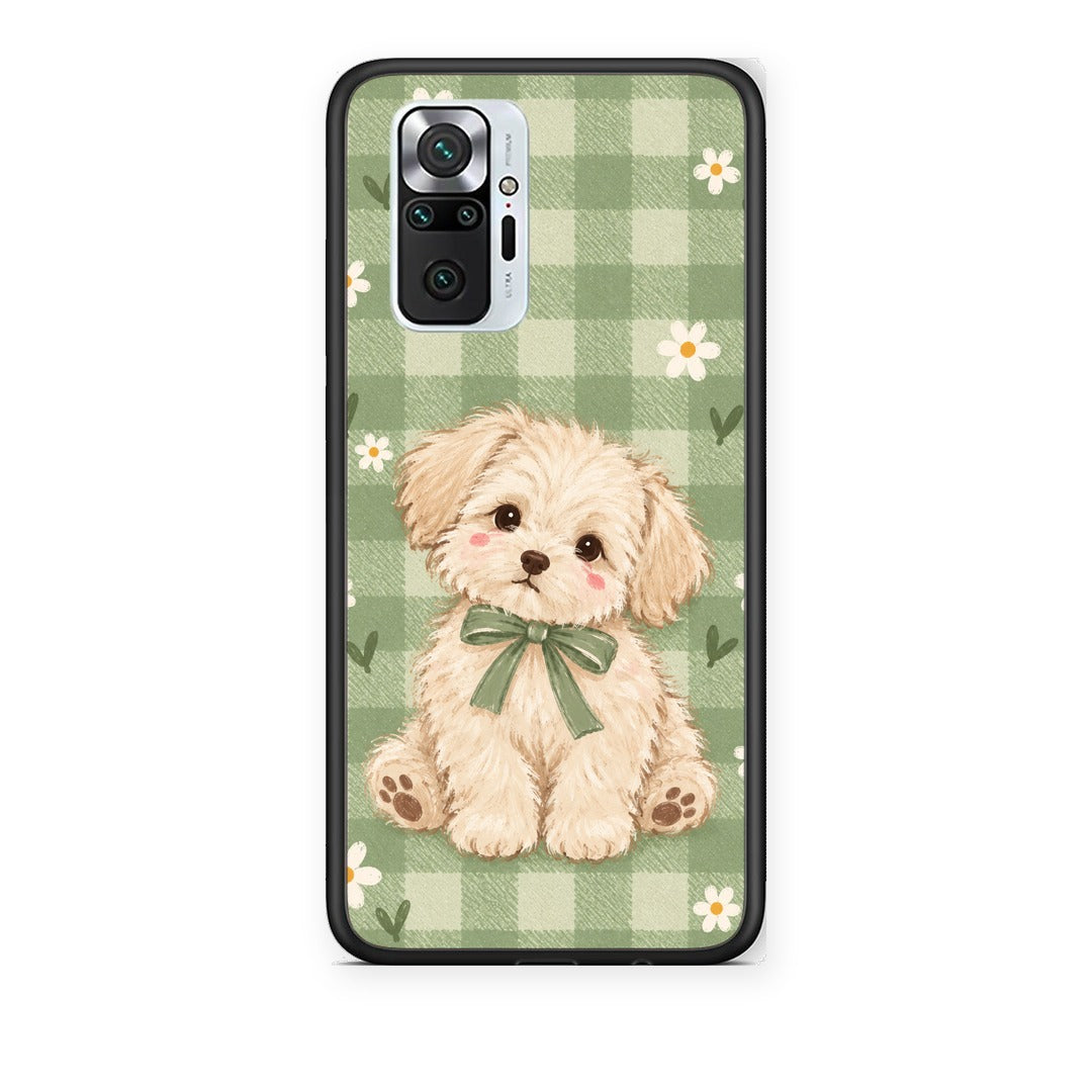 Θήκη Xiaomi Redmi Note 10 Pro / 10 Pro Max Puppy and Daisies on Sage Gingham από τη Smartfits με σχέδιο στο πίσω μέρος και μαύρο περίβλημα | Xiaomi Redmi Note 10 Pro / 10 Pro Max Puppy and Daisies on Sage Gingham case with colorful back and black bezels