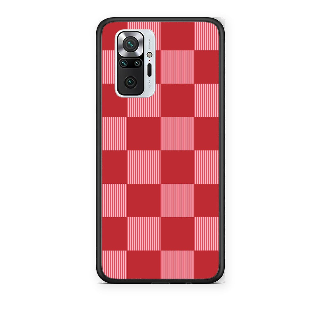 Θήκη Xiaomi Redmi Note 10 Pro / 10 Pro Max Red and Pink Striped Checks από τη Smartfits με σχέδιο στο πίσω μέρος και μαύρο περίβλημα | Xiaomi Redmi Note 10 Pro / 10 Pro Max Red and Pink Striped Checks case with colorful back and black bezels