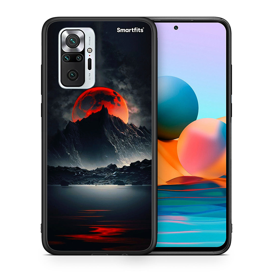 Θήκη Xiaomi Redmi Note 10 Pro Red Full Moon από τη Smartfits με σχέδιο στο πίσω μέρος και μαύρο περίβλημα | Xiaomi Redmi Note 10 Pro Red Full Moon case with colorful back and black bezels