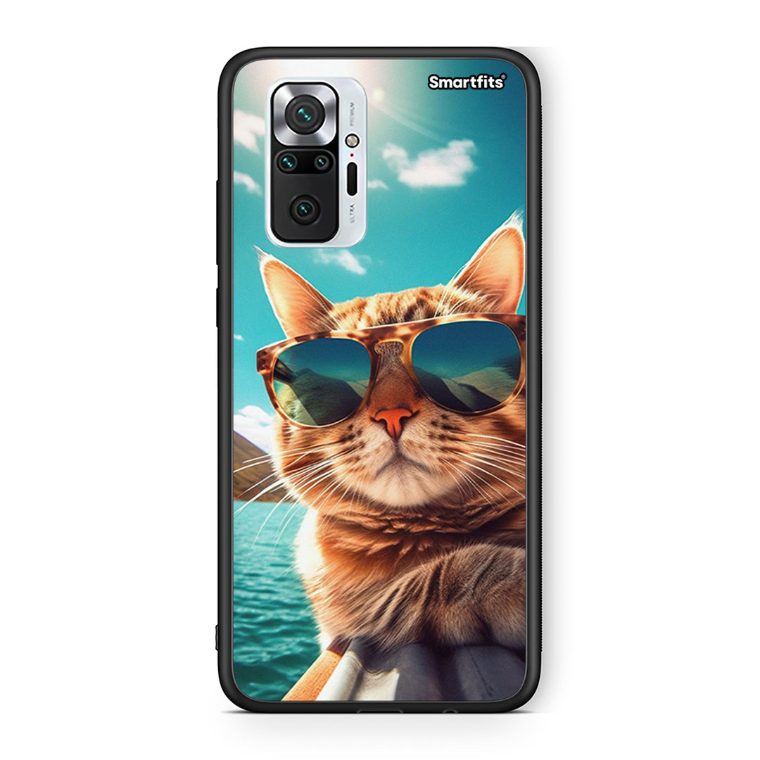 Xiaomi Redmi Note 10 Pro Summer Cat θήκη από τη Smartfits με σχέδιο στο πίσω μέρος και μαύρο περίβλημα | Smartphone case with colorful back and black bezels by Smartfits