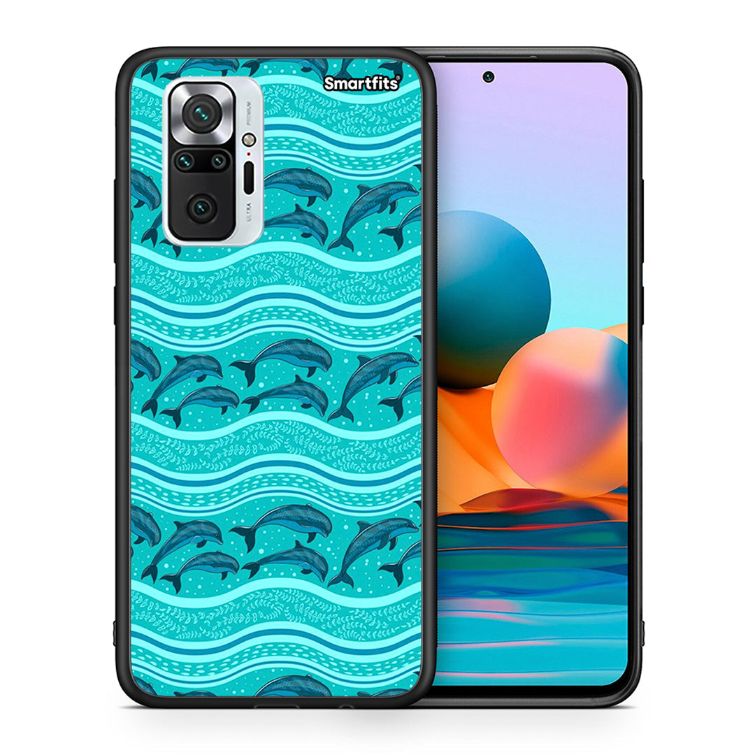 Θήκη Xiaomi Redmi Note 10 Pro Swimming Dolphins από τη Smartfits με σχέδιο στο πίσω μέρος και μαύρο περίβλημα | Xiaomi Redmi Note 10 Pro Swimming Dolphins case with colorful back and black bezels