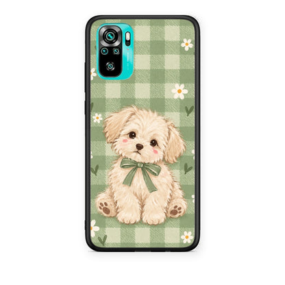 Θήκη Xiaomi Redmi Note 10S / 10 4G Puppy and Daisies on Sage Gingham από τη Smartfits με σχέδιο στο πίσω μέρος και μαύρο περίβλημα | Xiaomi Redmi Note 10S / 10 4G Puppy and Daisies on Sage Gingham case with colorful back and black bezels