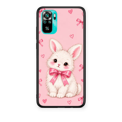 Θήκη Xiaomi Redmi Note 10S / 10 4G White Bunny and Pink Bows από τη Smartfits με σχέδιο στο πίσω μέρος και μαύρο περίβλημα | Xiaomi Redmi Note 10S / 10 4G White Bunny and Pink Bows case with colorful back and black bezels