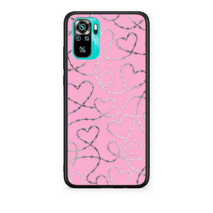 Θήκη Xiaomi Poco M5s Barbed Wire Hearts on Pink από τη Smartfits με σχέδιο στο πίσω μέρος και μαύρο περίβλημα | Xiaomi Poco M5s Barbed Wire Hearts on Pink case with colorful back and black bezels