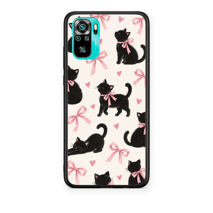 Θήκη Xiaomi Poco M5s Black Kittens and Pink Bows on Cream Large από τη Smartfits με σχέδιο στο πίσω μέρος και μαύρο περίβλημα | Xiaomi Poco M5s Black Kittens and Pink Bows on Cream Large case with colorful back and black bezels