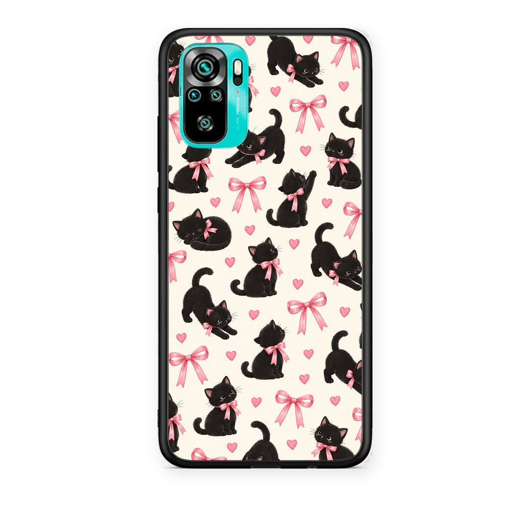 Θήκη Xiaomi Poco M5s Black Kittens and Pink Bows on Cream Small από τη Smartfits με σχέδιο στο πίσω μέρος και μαύρο περίβλημα | Xiaomi Poco M5s Black Kittens and Pink Bows on Cream Small case with colorful back and black bezels