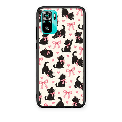 Θήκη Xiaomi Poco M5s Black Kittens and Pink Bows on Cream Small από τη Smartfits με σχέδιο στο πίσω μέρος και μαύρο περίβλημα | Xiaomi Poco M5s Black Kittens and Pink Bows on Cream Small case with colorful back and black bezels