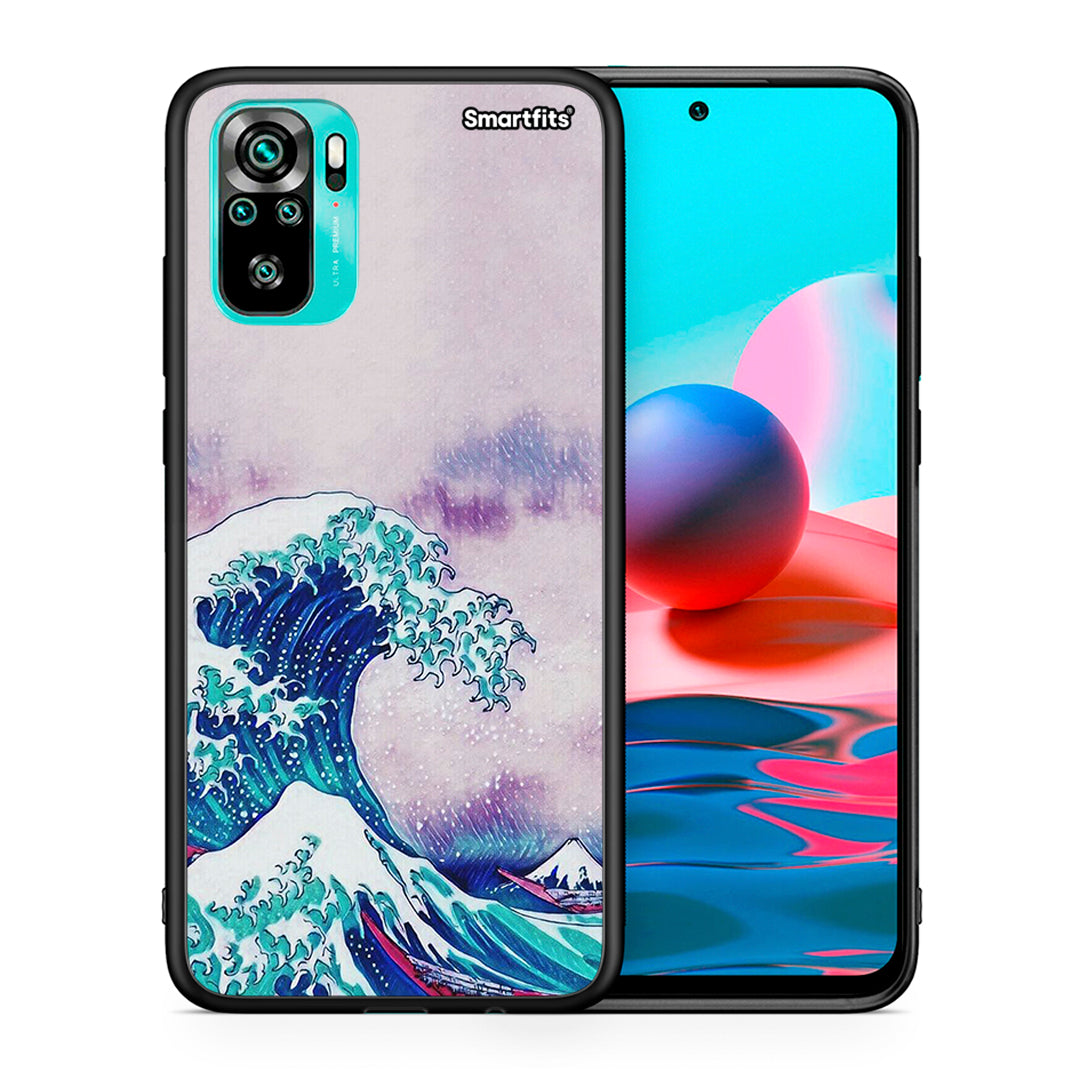 Θήκη Xiaomi Redmi Note 10 Blue Waves από τη Smartfits με σχέδιο στο πίσω μέρος και μαύρο περίβλημα | Xiaomi Redmi Note 10 Blue Waves case with colorful back and black bezels