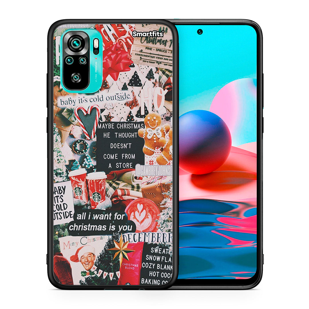 Θήκη Xiaomi Redmi Note 10 Christmas Happiness από τη Smartfits με σχέδιο στο πίσω μέρος και μαύρο περίβλημα | Xiaomi Redmi Note 10 Christmas Happiness case with colorful back and black bezels