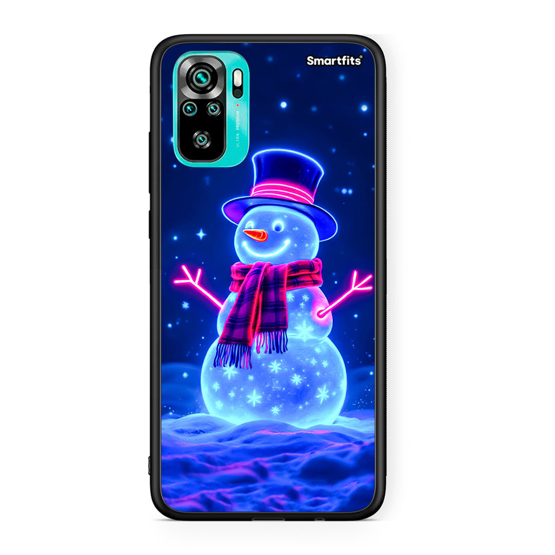 Xiaomi Redmi Note 10 Christmas Neon Snowman θήκη από τη Smartfits με σχέδιο στο πίσω μέρος και μαύρο περίβλημα | Smartphone case with colorful back and black bezels by Smartfits