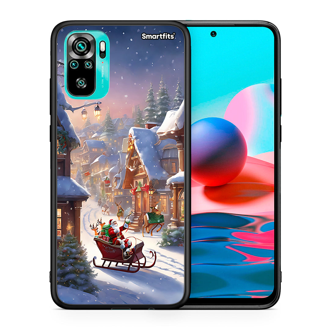 Θήκη Xiaomi Redmi Note 10 Christmas Snow από τη Smartfits με σχέδιο στο πίσω μέρος και μαύρο περίβλημα | Xiaomi Redmi Note 10 Christmas Snow case with colorful back and black bezels