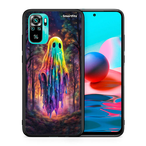Θήκη Xiaomi Redmi Note 10 Halloween Ghost από τη Smartfits με σχέδιο στο πίσω μέρος και μαύρο περίβλημα | Xiaomi Redmi Note 10 Halloween Ghost case with colorful back and black bezels