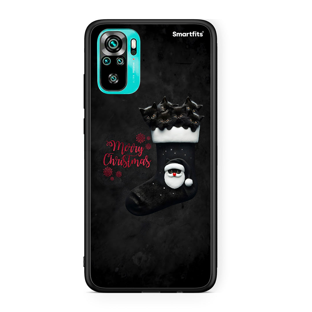 Xiaomi Redmi Note 10 Merry Cat Christmas θήκη από τη Smartfits με σχέδιο στο πίσω μέρος και μαύρο περίβλημα | Smartphone case with colorful back and black bezels by Smartfits