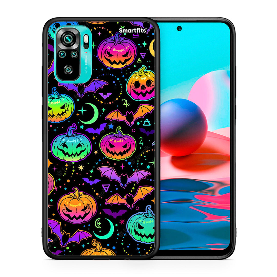 Θήκη Xiaomi Redmi Note 10 Neon Halloween από τη Smartfits με σχέδιο στο πίσω μέρος και μαύρο περίβλημα | Xiaomi Redmi Note 10 Neon Halloween case with colorful back and black bezels