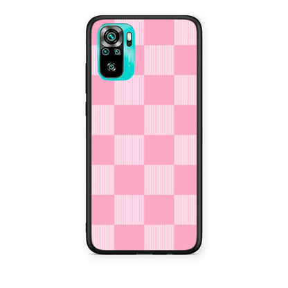 Θήκη Xiaomi Poco M5s Pink and White Striped Checks από τη Smartfits με σχέδιο στο πίσω μέρος και μαύρο περίβλημα | Xiaomi Poco M5s Pink and White Striped Checks case with colorful back and black bezels