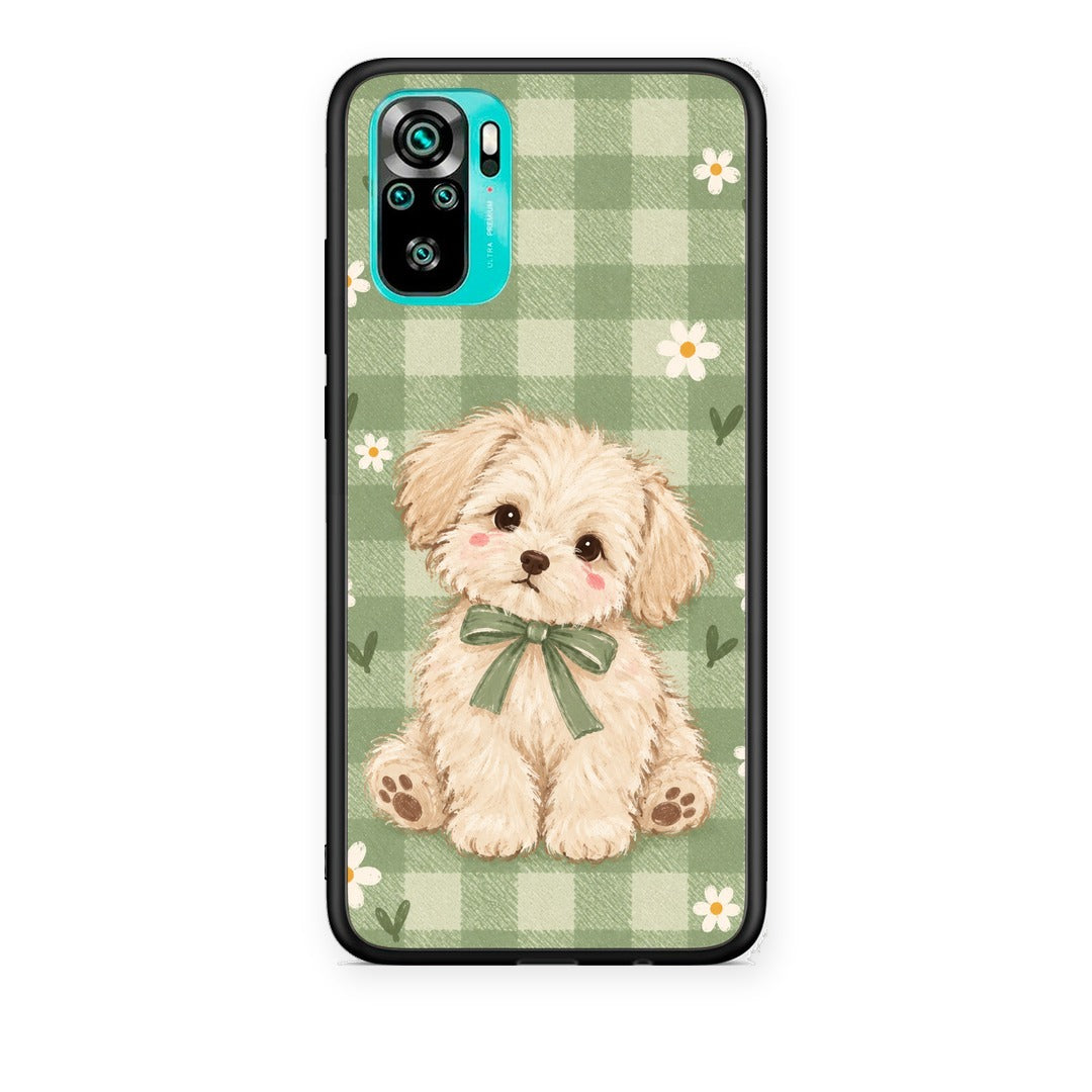 Θήκη Xiaomi Poco M5s Puppy and Daisies on Sage Gingham από τη Smartfits με σχέδιο στο πίσω μέρος και μαύρο περίβλημα | Xiaomi Poco M5s Puppy and Daisies on Sage Gingham case with colorful back and black bezels