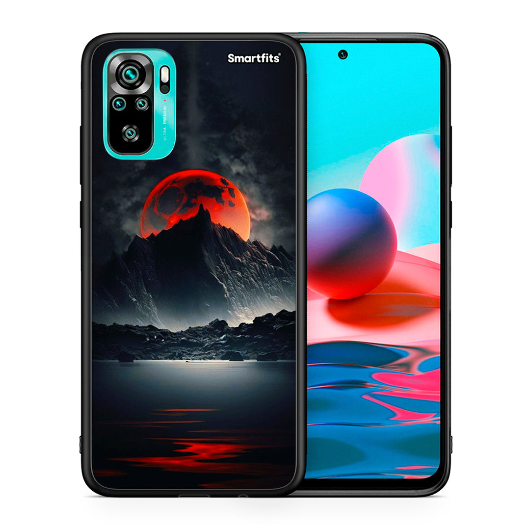 Θήκη Xiaomi Redmi Note 10 Red Full Moon από τη Smartfits με σχέδιο στο πίσω μέρος και μαύρο περίβλημα | Xiaomi Redmi Note 10 Red Full Moon case with colorful back and black bezels