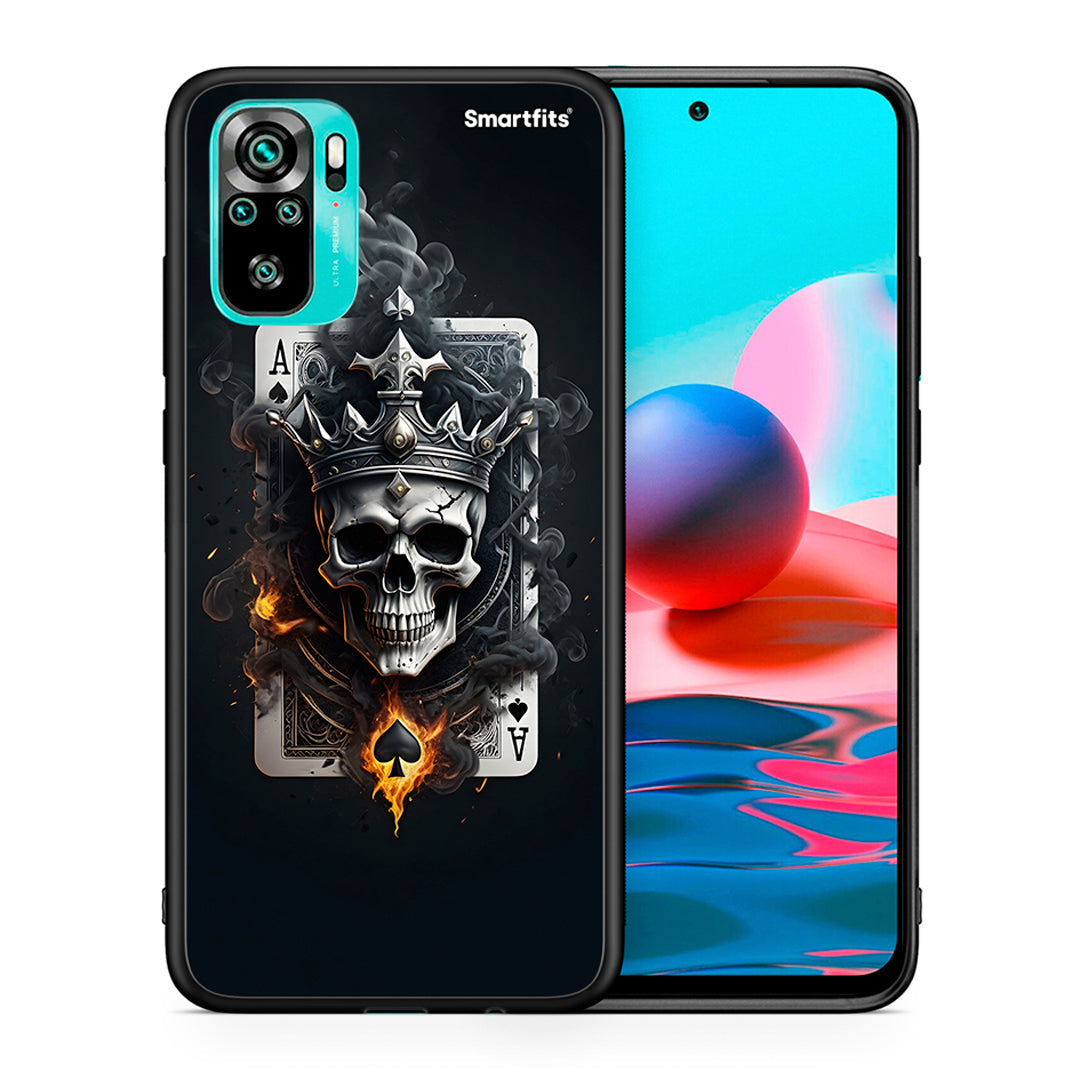 Θήκη Xiaomi Redmi Note 10 Skull King Ace από τη Smartfits με σχέδιο στο πίσω μέρος και μαύρο περίβλημα | Xiaomi Redmi Note 10 Skull King Ace case with colorful back and black bezels