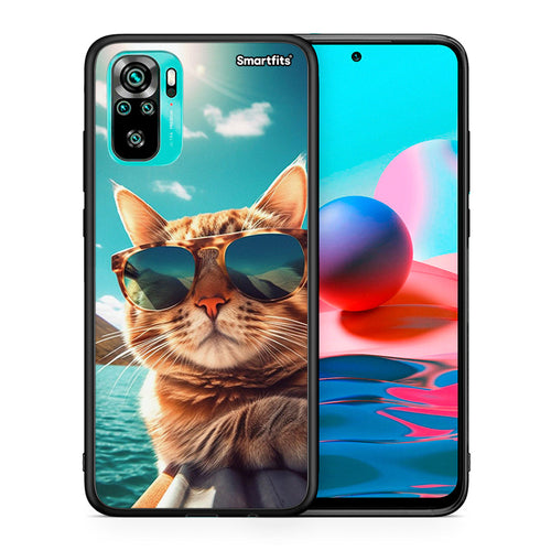 Θήκη Xiaomi Redmi Note 10 Summer Cat από τη Smartfits με σχέδιο στο πίσω μέρος και μαύρο περίβλημα | Xiaomi Redmi Note 10 Summer Cat case with colorful back and black bezels