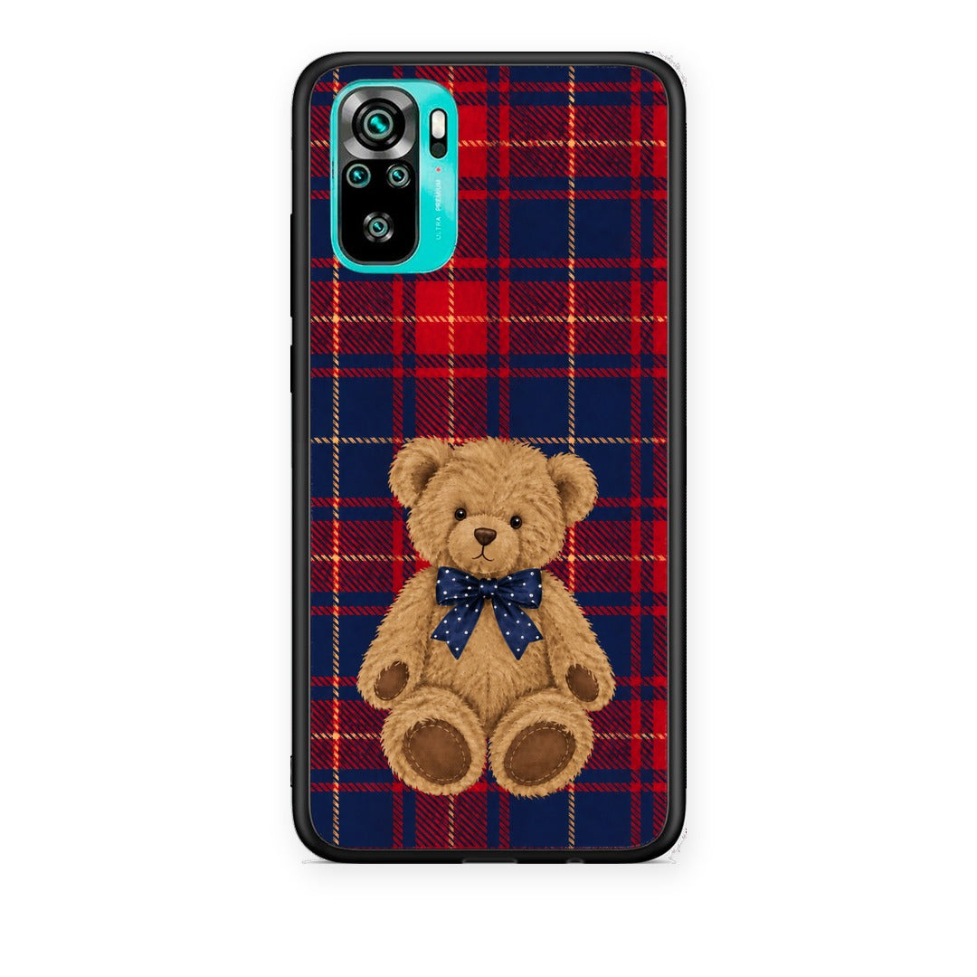 Θήκη Xiaomi Poco M5s Teddy Bear on Red and Navy Tartan από τη Smartfits με σχέδιο στο πίσω μέρος και μαύρο περίβλημα | Xiaomi Poco M5s Teddy Bear on Red and Navy Tartan case with colorful back and black bezels