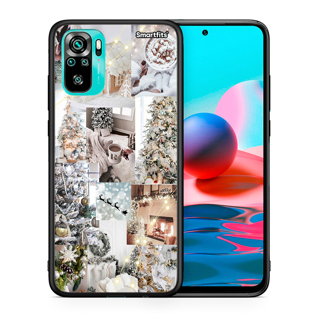Θήκη Xiaomi Redmi Note 10 White Christmas από τη Smartfits με σχέδιο στο πίσω μέρος και μαύρο περίβλημα | Xiaomi Redmi Note 10 White Christmas case with colorful back and black bezels