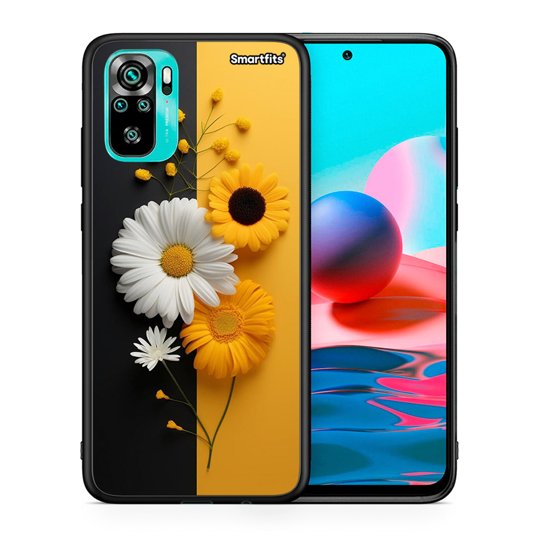 Θήκη Xiaomi Redmi Note 10 Yellow Daisies από τη Smartfits με σχέδιο στο πίσω μέρος και μαύρο περίβλημα | Xiaomi Redmi Note 10 Yellow Daisies case with colorful back and black bezels