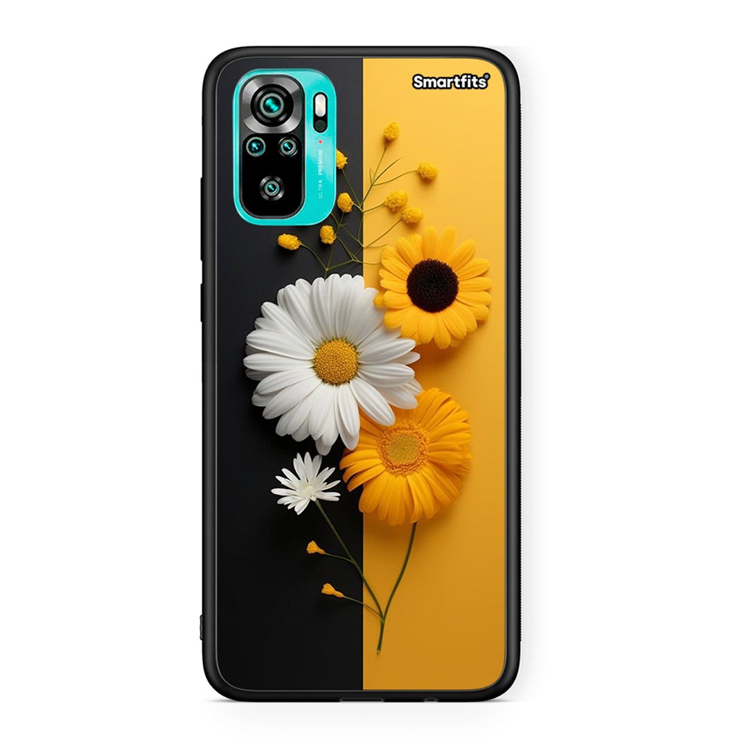 Xiaomi Redmi Note 10 Yellow Daisies θήκη από τη Smartfits με σχέδιο στο πίσω μέρος και μαύρο περίβλημα | Smartphone case with colorful back and black bezels by Smartfits