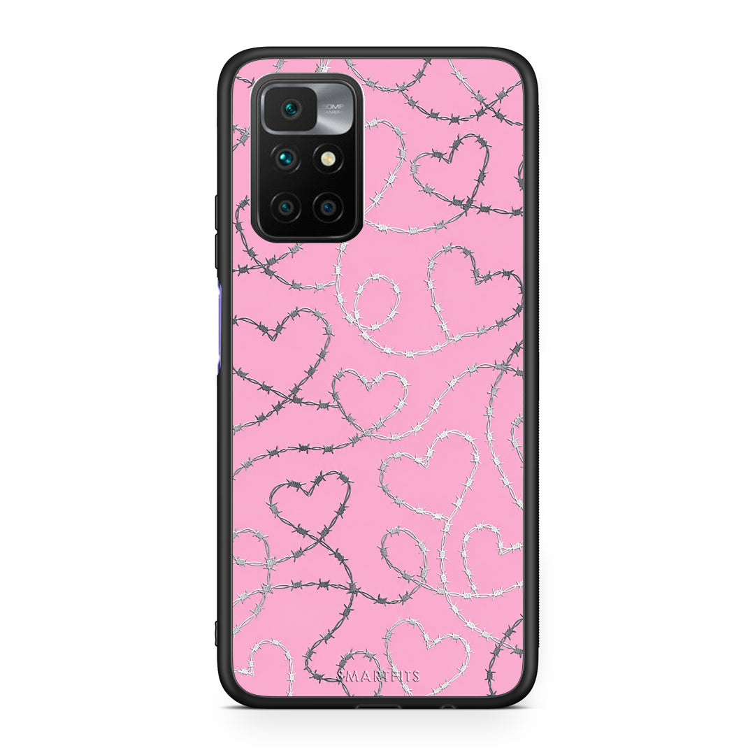Θήκη Xiaomi Redmi Note 11 4G / 11S 4G Barbed Wire Hearts on Pink από τη Smartfits με σχέδιο στο πίσω μέρος και μαύρο περίβλημα | Xiaomi Redmi Note 11 4G / 11S 4G Barbed Wire Hearts on Pink case with colorful back and black bezels