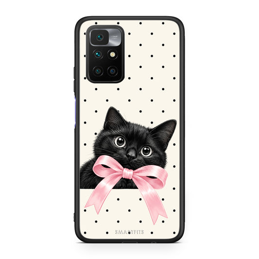 Θήκη Xiaomi Redmi Note 11 4G / 11S 4G Black Kitten Pink Bow and Polka Dots από τη Smartfits με σχέδιο στο πίσω μέρος και μαύρο περίβλημα | Xiaomi Redmi Note 11 4G / 11S 4G Black Kitten Pink Bow and Polka Dots case with colorful back and black bezels