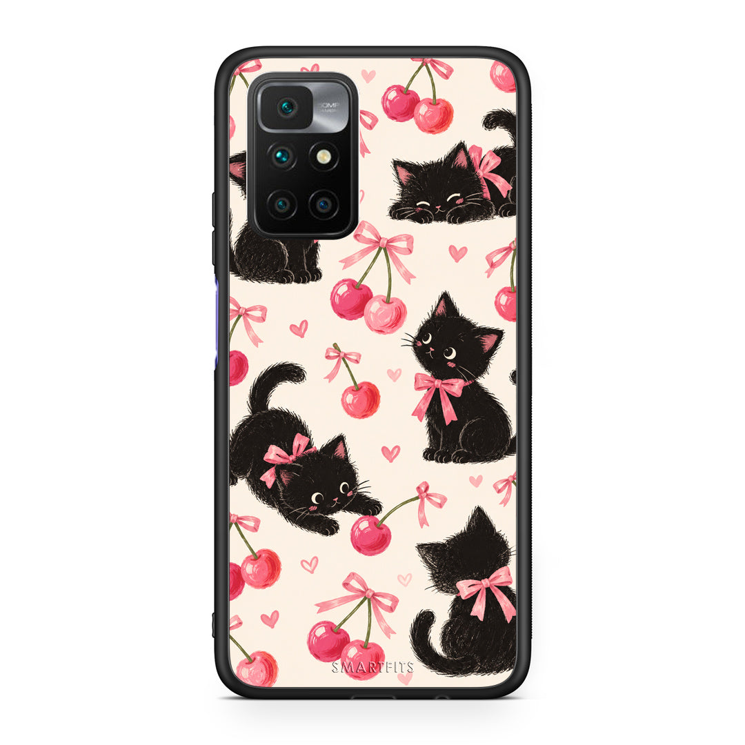Θήκη Xiaomi Redmi Note 11 4G / 11S 4G Black Kittens and Cherries on Cream από τη Smartfits με σχέδιο στο πίσω μέρος και μαύρο περίβλημα | Xiaomi Redmi Note 11 4G / 11S 4G Black Kittens and Cherries on Cream case with colorful back and black bezels